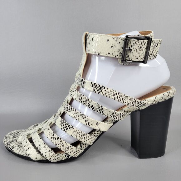 Vionic Sami Caged Sandals Snake Print Open Toe Block Heel Black White Size 10 - Picture 2 of 15